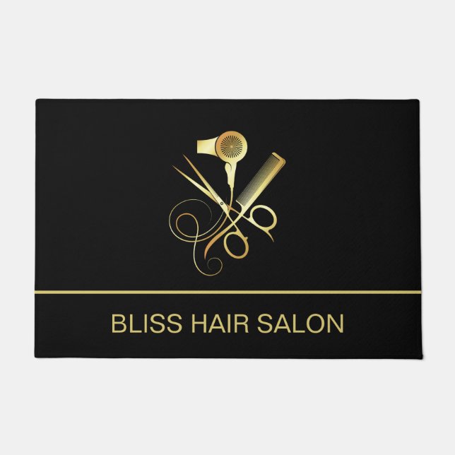 Schönheitssalon Friseur Custom Schwarz Fußmatte (Vorderseite)