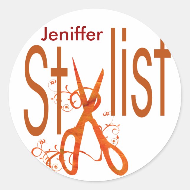 Schönheitssalon Haare Stylistische Schere n Blüten Runder Aufkleber (Vorderseite)