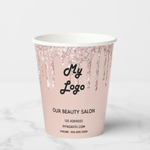 Schönheitssalon Rose Gold Glitzer Firmenlogo Pappbecher