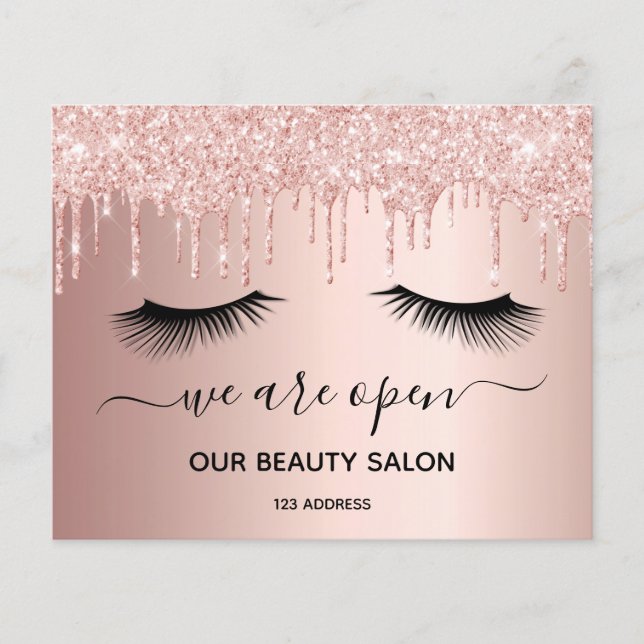 Schönheitssalon Rose Gold Glitzer Leinen Flyer (Vorne)
