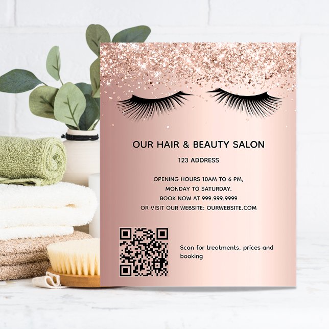 Schönheitssalon Rose Gold Glitzer Makeup QR-Code Flyer (Von Creator hochgeladen)