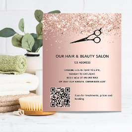 Schönheitssalon Rose Gold Glitzer Preis QR-Code Flyer