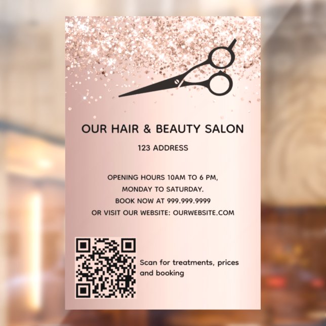 Schönheitssalon Rose Gold Glitzer QR-Code Fensteraufkleber (Blatt 2)