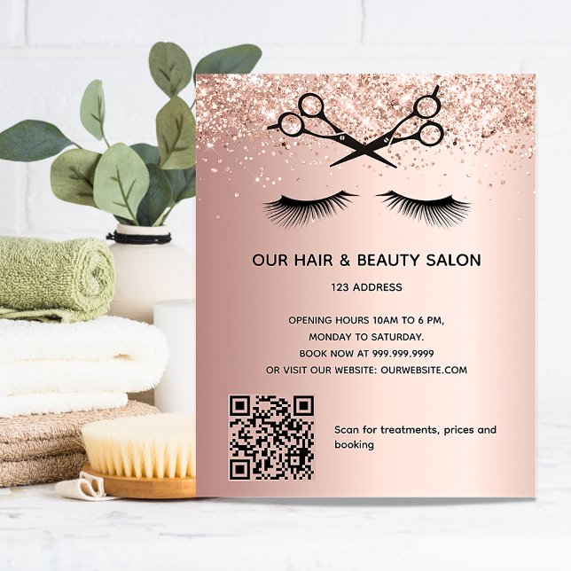 Schönheitssalon Rose Gold Glitzer QR-Code Flyer (Von Creator hochgeladen)