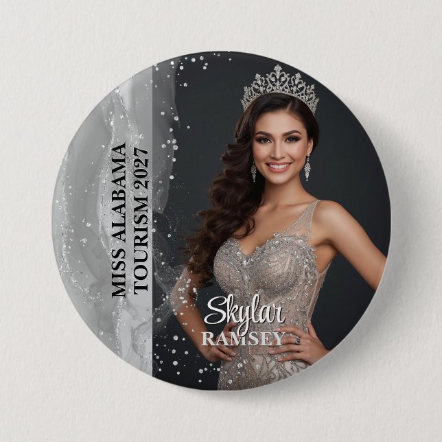 Schönheitswettbewerb-Foto-Button - Silber-Sturm-An Button (Vorderseite)