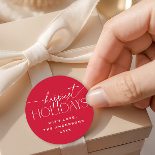 Schönste Feiertage Elegantes rotes Weihnachtsgesch Runder Aufkleber