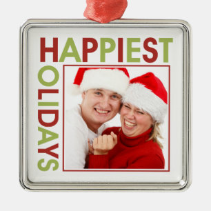 Schönste Feiertage moderne Weihnachtsfamilienfoto Silbernes Ornament