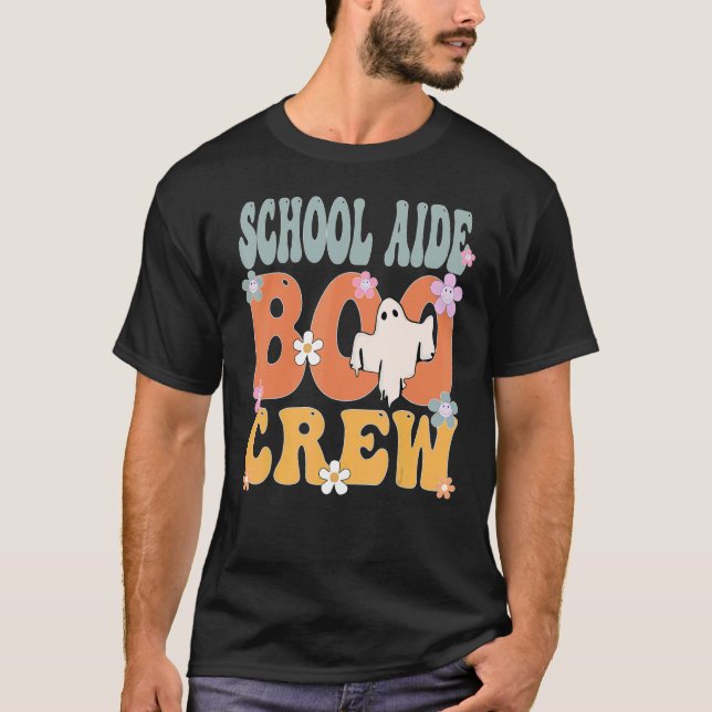 School Aide Boo Crew Ghost Retro Groovy Halloween T-Shirt (Vorderseite)