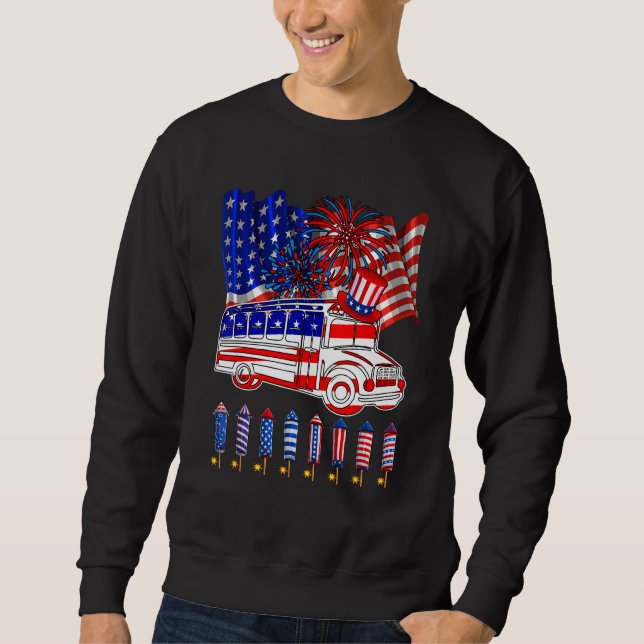 School Bus 4th Of July American Flag Fireworks  Dr Sweatshirt (Vorderseite)