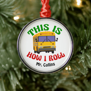 School Bus Driver Cute Personalized Pun Christmas Ornament Aus Metall