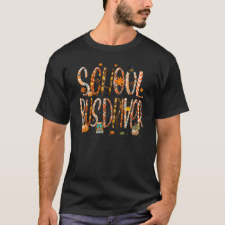 School Bus Driver Leopard Pilgrim Hat Fall Thanksg T-Shirt
