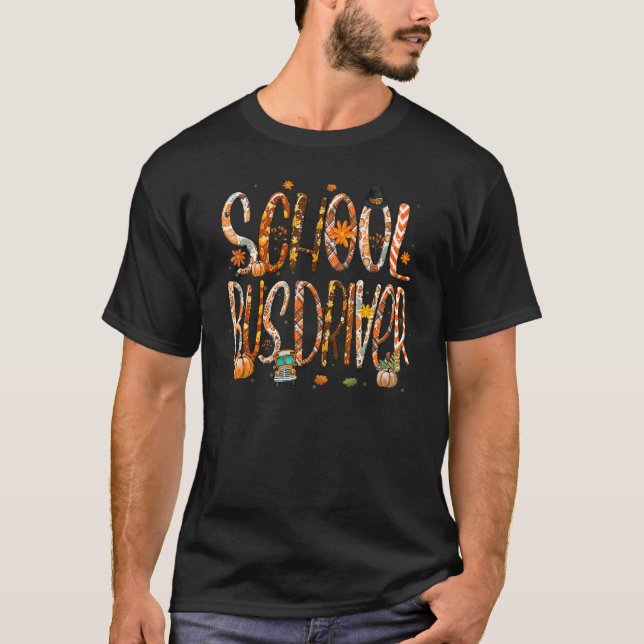 School Bus Driver Leopard Pilgrim Hat Fall Thanksg T-Shirt (Vorderseite)