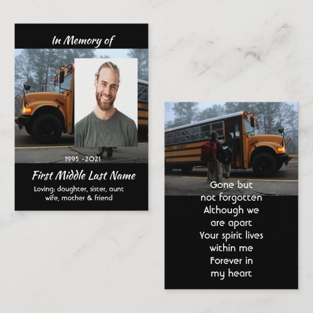 School Bus Driver Memorial Keepsake  Visitenkarte (Vorne/Hinten)