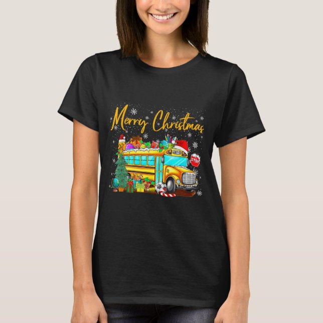 School Bus Driver Santa Hat Merry Christmas Tree M T-Shirt (Vorderseite)