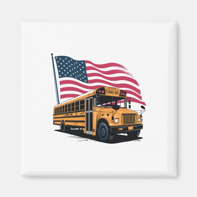 School Bus Driver Usa Flag  Magnet (Vorne)