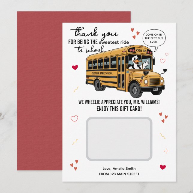 School Bus Driver Valentines Day Gift Card Holder Dankeskarte (Vorne/Hinten)