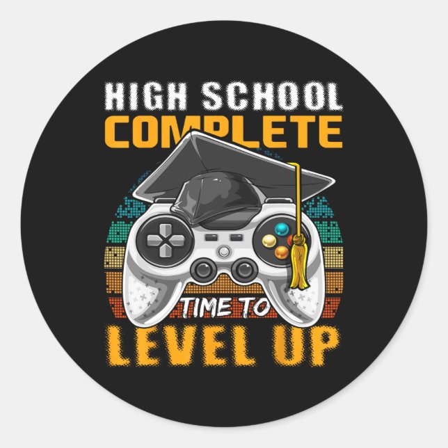 School Complete Video Game Senior Abschluss Gift Runder Aufkleber (Vorderseite)