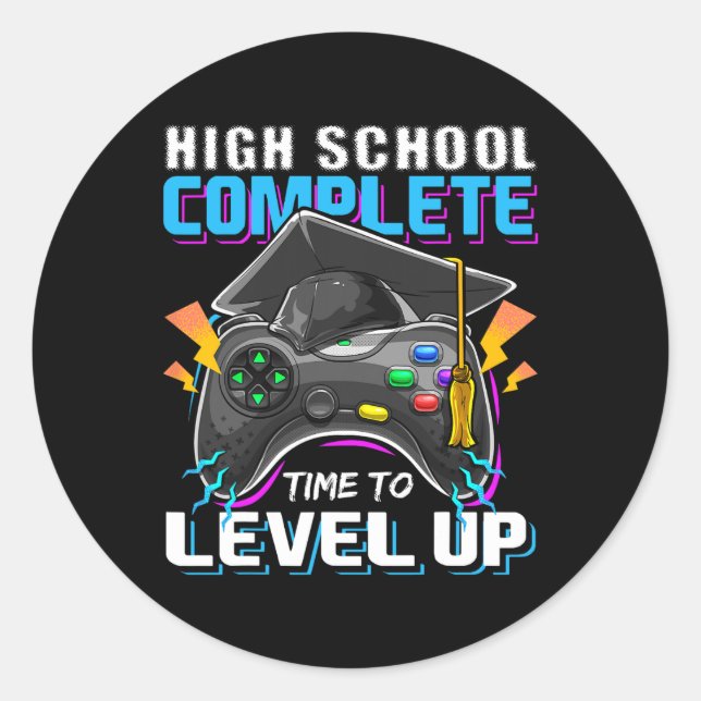 School Complete Video Game Senior Abschluss Gift Runder Aufkleber (Vorderseite)
