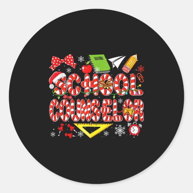 School Counselor Christmas Candy Canes Lover Funny Runder Aufkleber (Vorderseite)