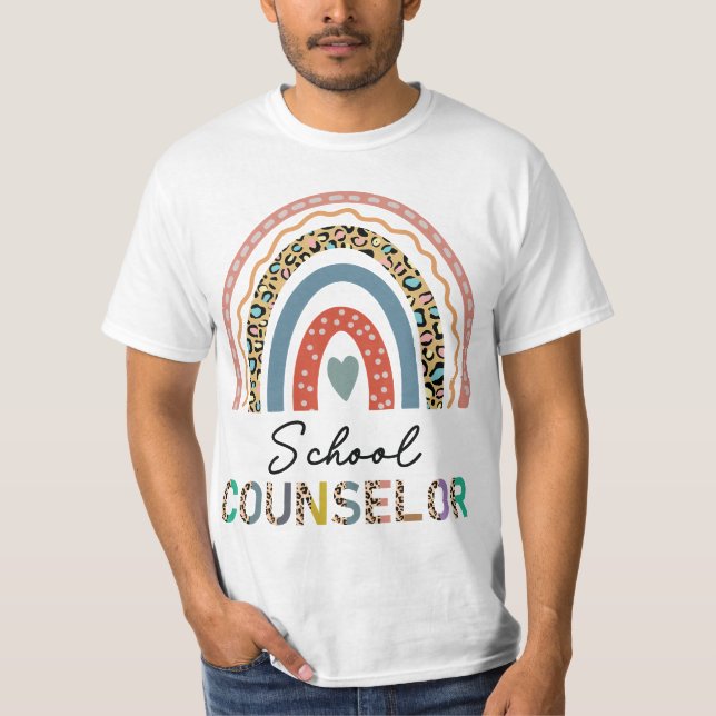 School Counselor Leopard Rainbow Appreciation Back T-Shirt (Vorderseite)