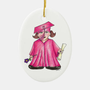 School Graduation Pink Cap Gown Diploma Graduate Keramik Ornament