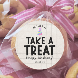 School Kids Birthday Treat Party Hat Kraft Runder Aufkleber