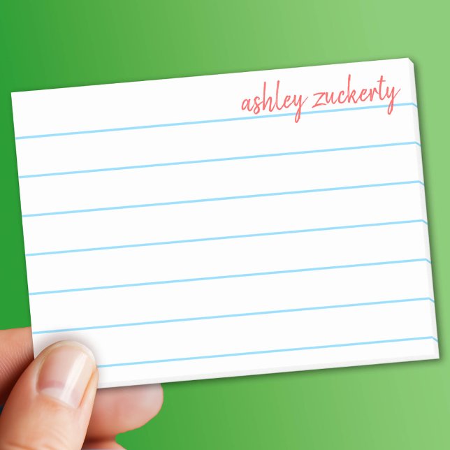 School Lined Paper Blue mit rotem Skriptnamen Post-it Klebezettel (Custom Post It Note Pad)