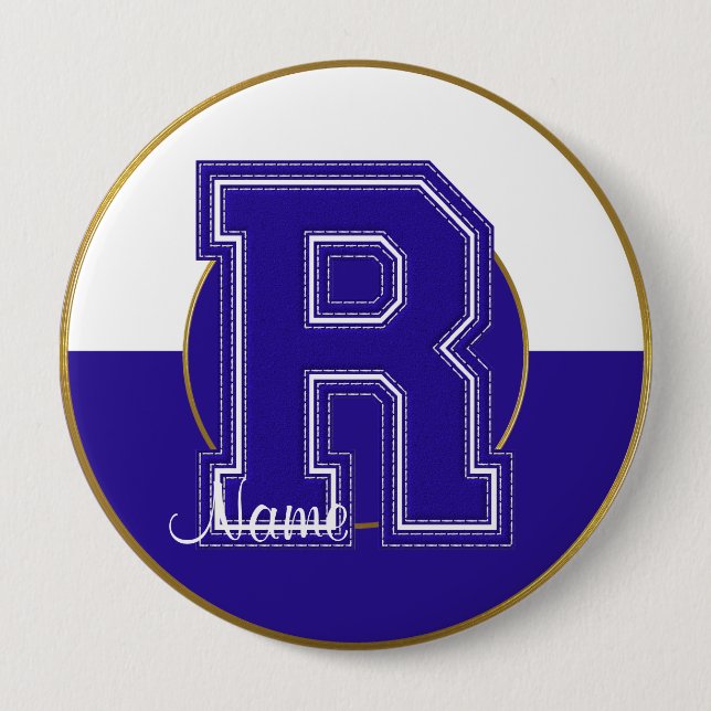 School Monogrammed Button, Blue-White Letter Button (Vorderseite)