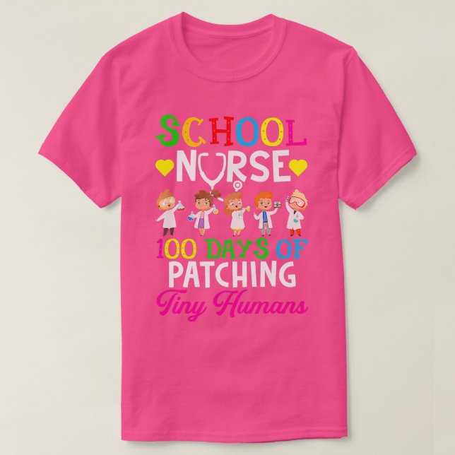 School Nurse 100 Days of School Funny Patching Tin T-Shirt (Design vorne)