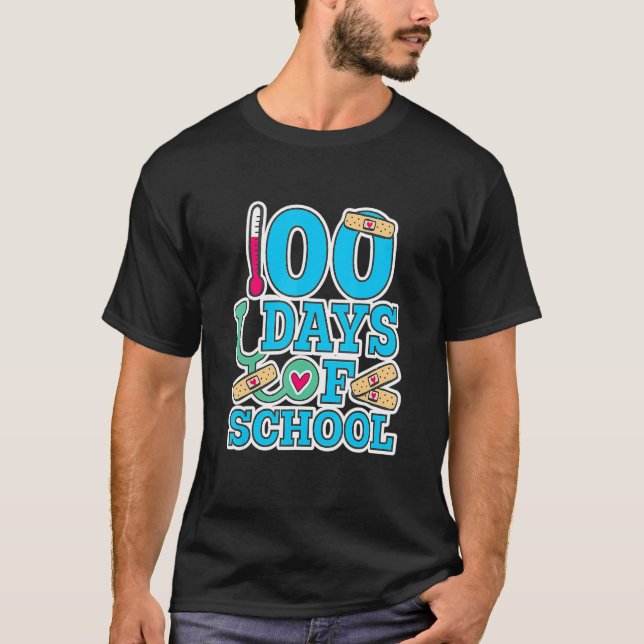School Nurse 100 Days Of School T-Shirt (Vorderseite)