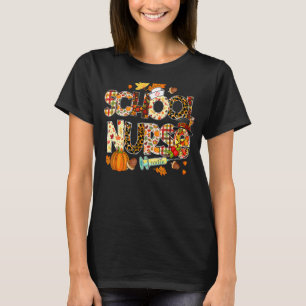 School Nurse Leopard Pilgrim Hat Fall Erntedank T-Shirt