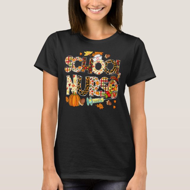 School Nurse Leopard Pilgrim Hat Fall Erntedank T-Shirt (Vorderseite)
