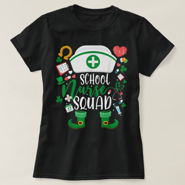 School Nurse Squad Irish Shamrock Tee Nurse St Pat (Design vorne)