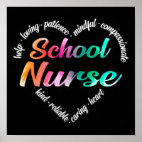 School Nurve Herz Word Cloud Watercolor Regenbogen