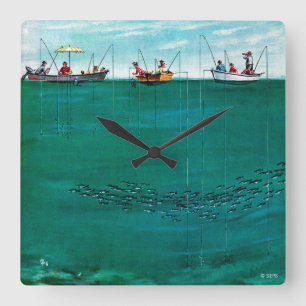 School of Fish Among Lines by Thornton Utz Quadratische Wanduhr