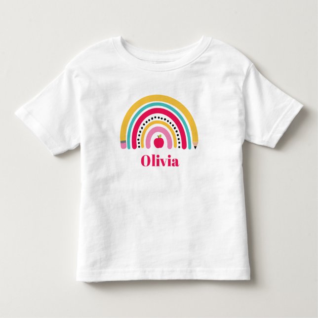 School Rainbow Personalisiert Name zurück zur Schu Kleinkind T-shirt (Vorderseite)