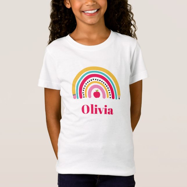 School Rainbow Personalisiert Name zurück zur Schu T-Shirt (Vorderseite)