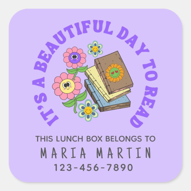 School Reading Name This Lunch Box Belongs To   Quadratischer Aufkleber (Vorderseite)