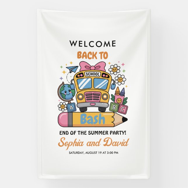 School’s Back Bash! Editable End of Summer Party  Banner (Vertikal)
