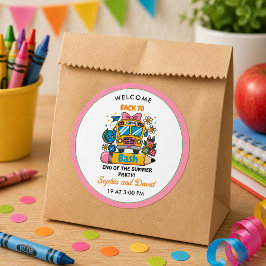 School’s Back Bash! Editable End of Summer Party  Runder Aufkleber