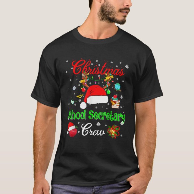 School Secretary Crew Christmas Santa Hat Reindeer T-Shirt (Vorderseite)