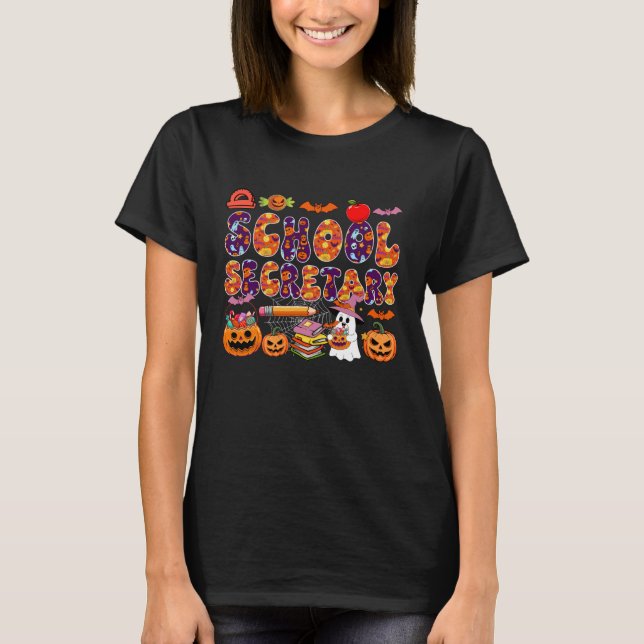 School Secretary Halloween Boo Carved Pumpkins Job T-Shirt (Vorderseite)
