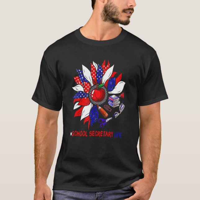 School Secretary Life Leopard Sunflower American F T-Shirt (Vorderseite)