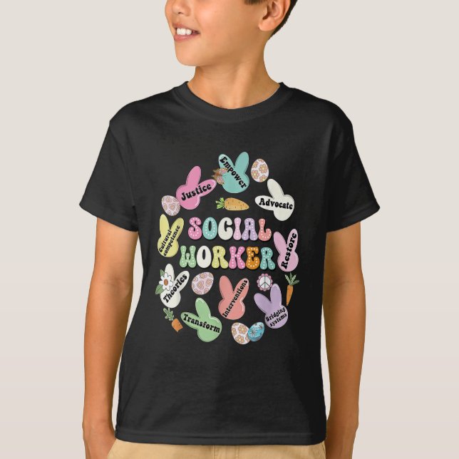 School Social Worker Bunny Funny Funny Oaster Hopp T-Shirt (Vorderseite)