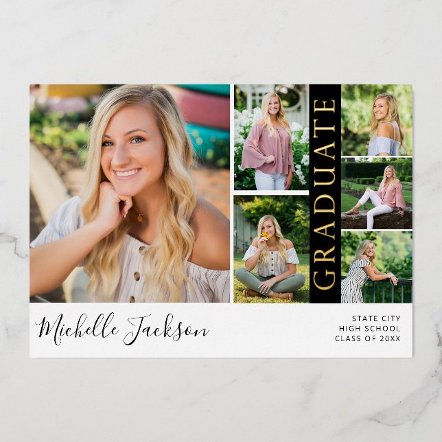 School Spirit 6 Foto Abschluss Black Announce Folieneinladung (Vorderseite)