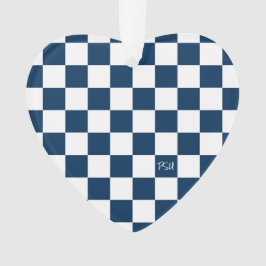 School Spirit Checkerboard INITIALS Blue Team Fun Ornament