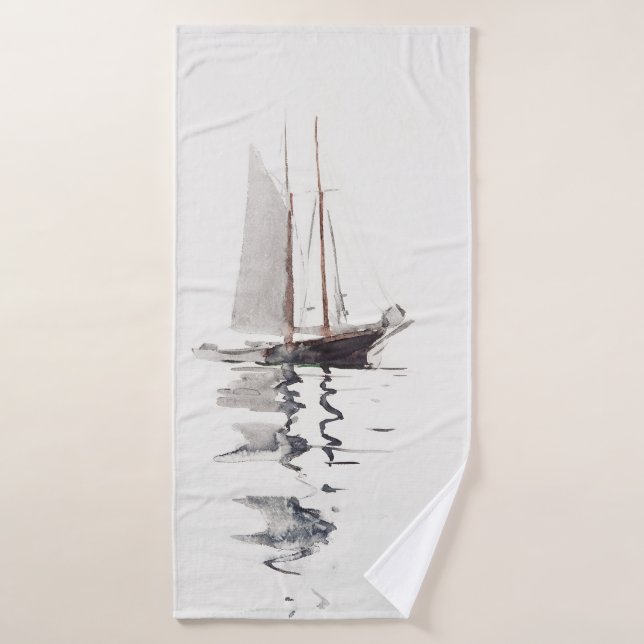 Schöoner mit zwei Masten mit Dory von Winslow Home Badehandtuch (Badehandtuch)