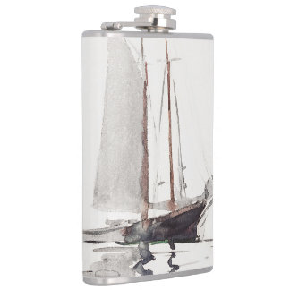 Schöoner mit zwei Masten mit Dory von Winslow Home Flachmann