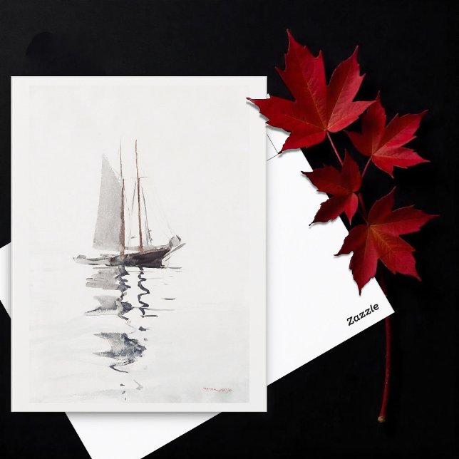 Schöoner mit zwei Masten mit Dory von Winslow Home Postkarte (Von Creator hochgeladen)