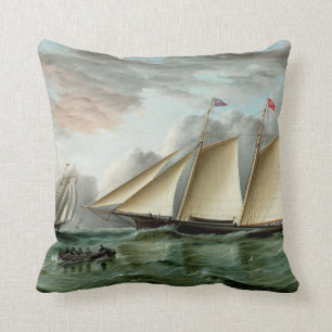 Schooner Mohawk vor dem Sandy Hook Leuchtturm Kissen
